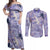 Purple Palaka Crane and Flowers Couples Matching Off Shoulder Maxi Dress and Long Sleeve Button Shirt Japan Heritage Spirit - Polynesian Pride