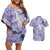 Purple Palaka Crane and Flowers Couples Matching Off Shoulder Short Dress and Hawaiian Shirt Japan Heritage Spirit - Polynesian Pride