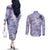 Purple Palaka Crane and Flowers Couples Matching Off The Shoulder Long Sleeve Dress and Long Sleeve Button Shirt Japan Heritage Spirit - Polynesian Pride