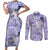 Purple Palaka Crane and Flowers Couples Matching Short Sleeve Bodycon Dress and Long Sleeve Button Shirt Japan Heritage Spirit - Polynesian Pride