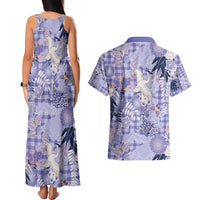 Purple Palaka Crane and Flowers Couples Matching Tank Maxi Dress and Hawaiian Shirt Japan Heritage Spirit - Polynesian Pride