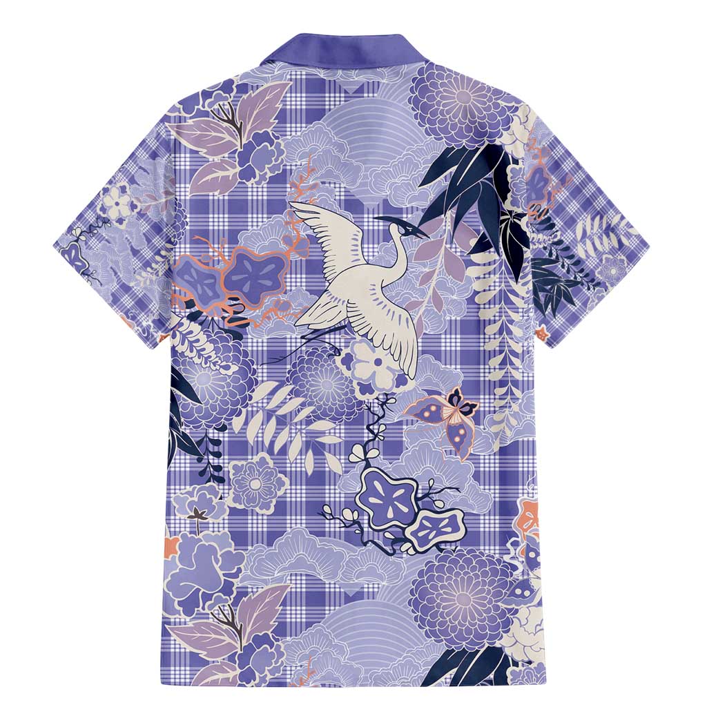 Purple Palaka Crane and Flowers Family Matching Mermaid Dress and Hawaiian Shirt Japan Heritage Spirit - Polynesian Pride