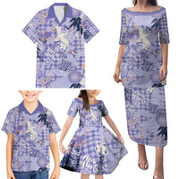 Purple Palaka Crane and Flowers Family Matching Puletasi and Hawaiian Shirt Japan Heritage Spirit - Polynesian Pride
