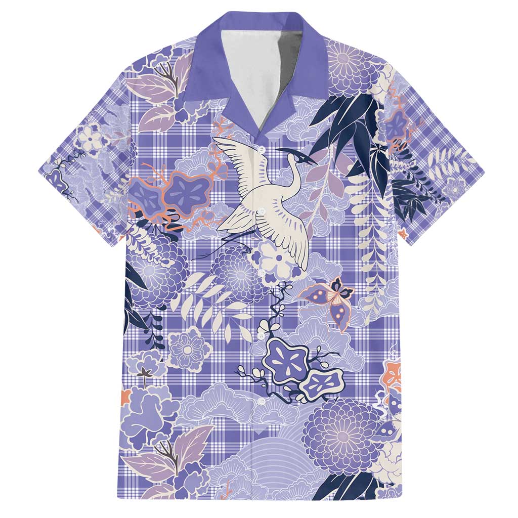 Purple Palaka Crane and Flowers Family Matching Puletasi and Hawaiian Shirt Japan Heritage Spirit - Polynesian Pride