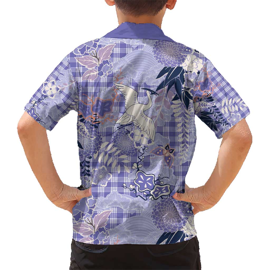 Purple Palaka Crane and Flowers Family Matching Short Sleeve Bodycon Dress and Hawaiian Shirt Japan Heritage Spirit - Polynesian Pride