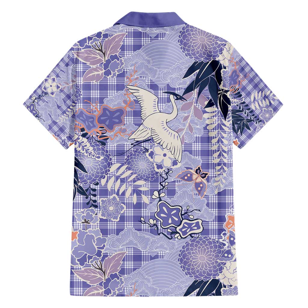 Purple Palaka Crane and Flowers Family Matching Short Sleeve Bodycon Dress and Hawaiian Shirt Japan Heritage Spirit - Polynesian Pride