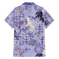 Purple Palaka Crane and Flowers Family Matching Short Sleeve Bodycon Dress and Hawaiian Shirt Japan Heritage Spirit - Polynesian Pride