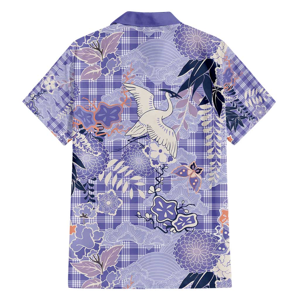 Purple Palaka Crane and Flowers Family Matching Tank Maxi Dress and Hawaiian Shirt Japan Heritage Spirit - Polynesian Pride