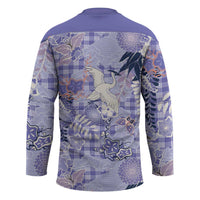Purple Palaka Crane and Flowers Hockey Jersey Japan Heritage Spirit - Polynesian Pride