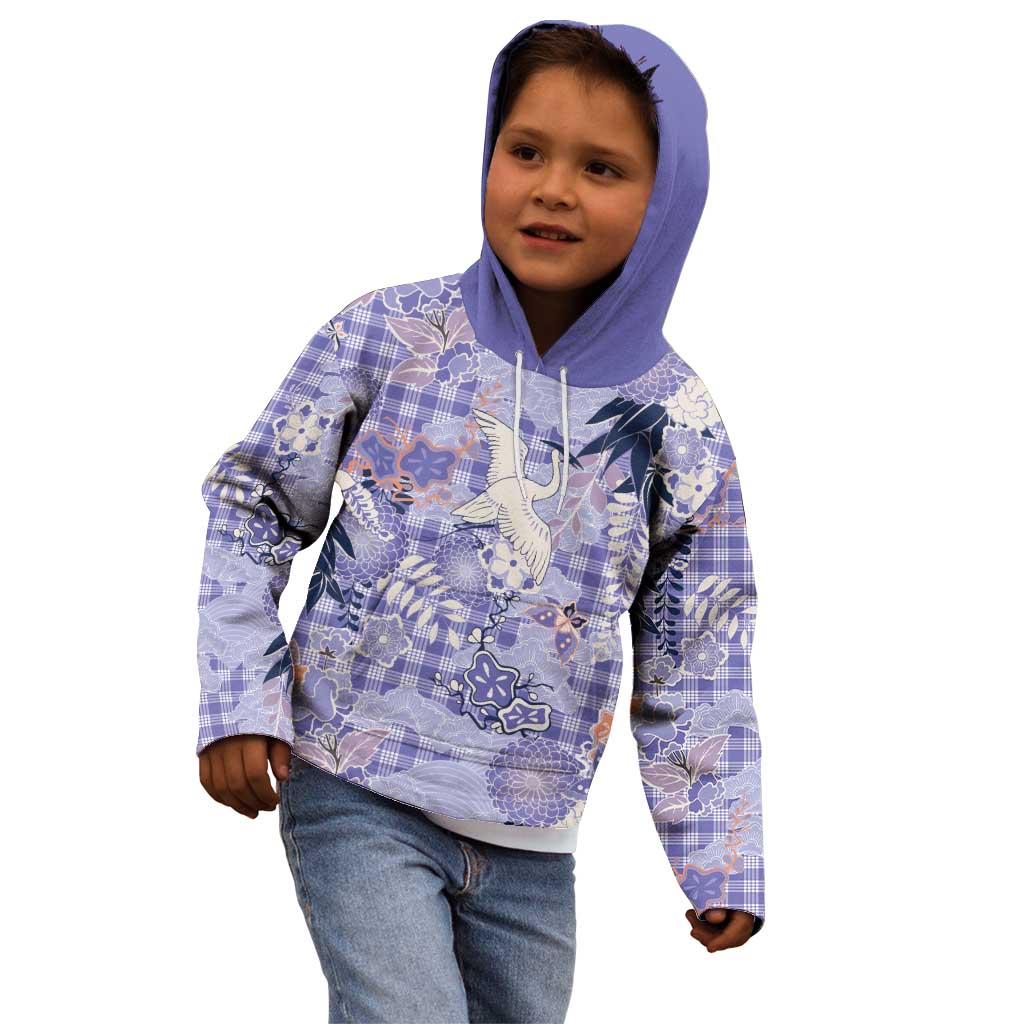 Purple Palaka Crane and Flowers Kid Hoodie Japan Heritage Spirit - Polynesian Pride