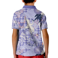 Purple Palaka Crane and Flowers Kid Polo Shirt Japan Heritage Spirit - Polynesian Pride