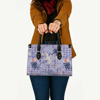 Purple Palaka Crane and Flowers Leather Bag Japan Heritage Spirit - Polynesian Pride