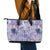 Purple Palaka Crane and Flowers Leather Tote Bag Japan Heritage Spirit - Polynesian Pride
