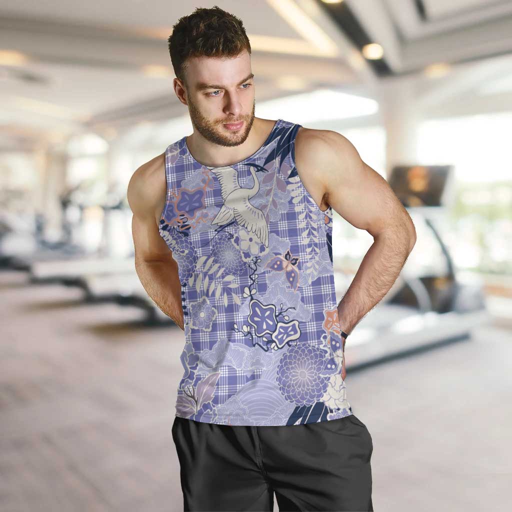 Purple Palaka Crane and Flowers Men Tank Top Japan Heritage Spirit - Polynesian Pride