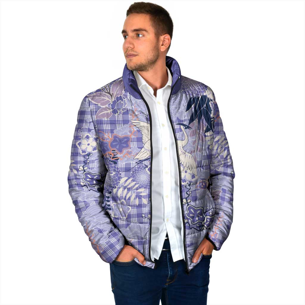 Purple Palaka Crane and Flowers Padded Jacket Japan Heritage Spirit - Polynesian Pride
