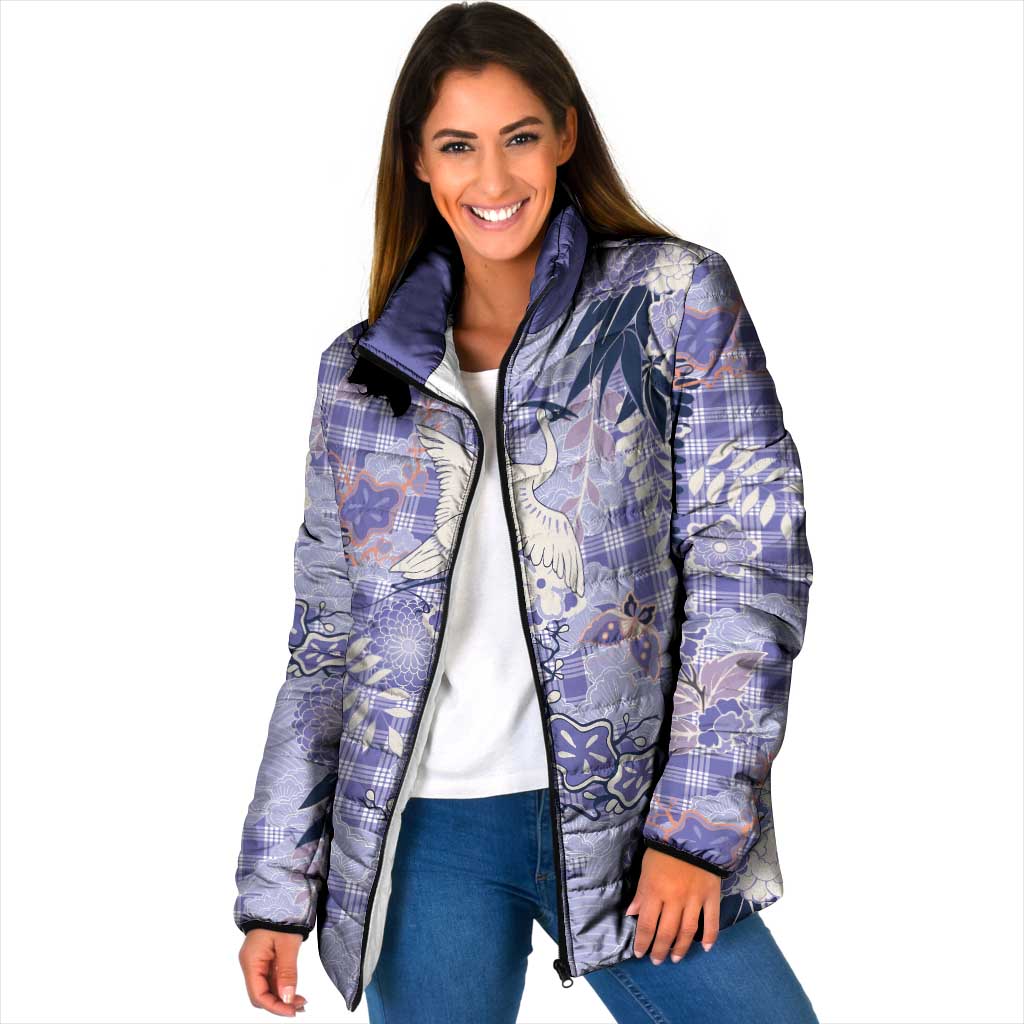 Purple Palaka Crane and Flowers Padded Jacket Japan Heritage Spirit - Polynesian Pride