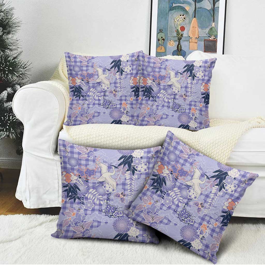 Purple Palaka Crane and Flowers Pillow Cover Japan Heritage Spirit - Polynesian Pride