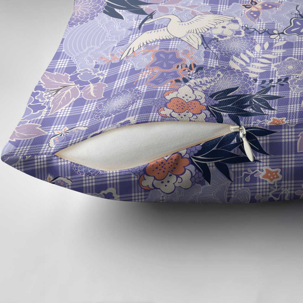 Purple Palaka Crane and Flowers Pillow Cover Japan Heritage Spirit - Polynesian Pride