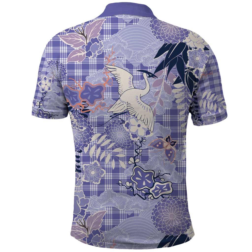 Purple Palaka Crane and Flowers Polo Shirt Japan Heritage Spirit - Polynesian Pride