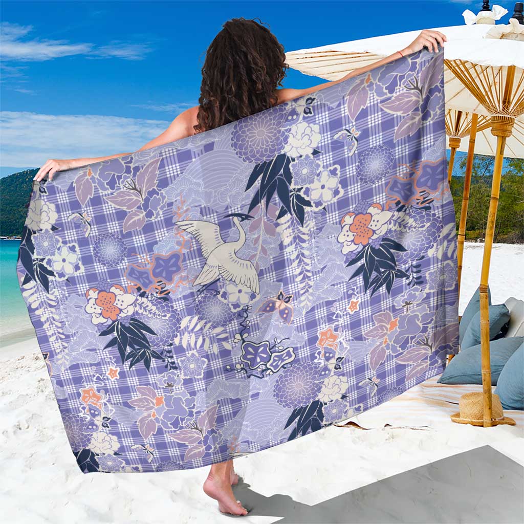 Purple Palaka Crane and Flowers Sarong Japan Heritage Spirit - Polynesian Pride