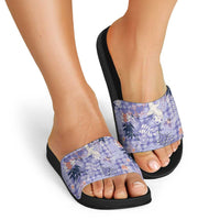 Purple Palaka Crane and Flowers Slide Sandals Japan Heritage Spirit - Polynesian Pride