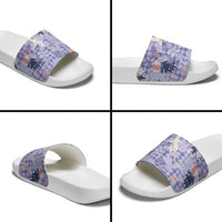 Purple Palaka Crane and Flowers Slide Sandals Japan Heritage Spirit - Polynesian Pride