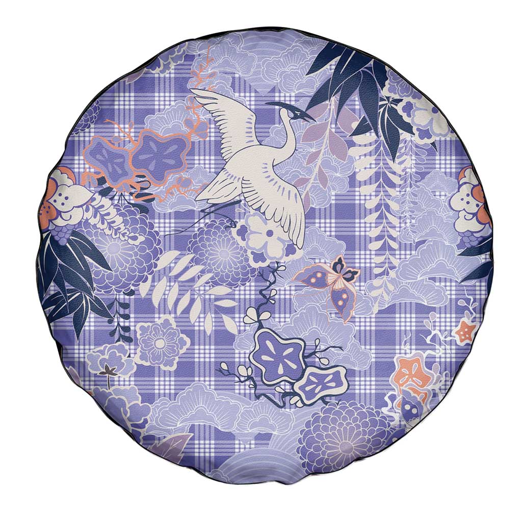 Purple Palaka Crane and Flowers Spare Tire Cover Japan Heritage Spirit - Polynesian Pride