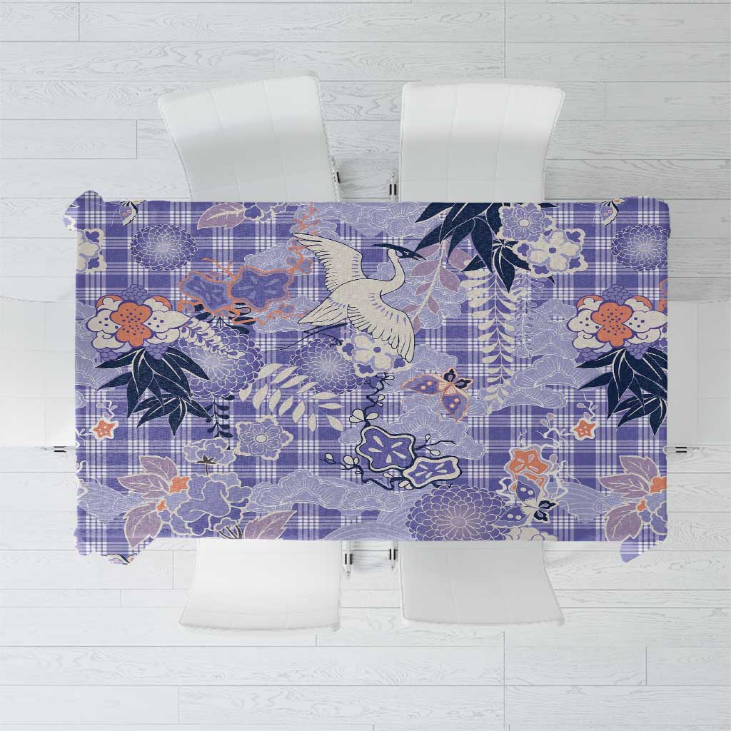 Purple Palaka Crane and Flowers Tablecloth Japan Heritage Spirit - Polynesian Pride