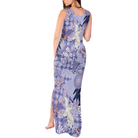 Purple Palaka Crane and Flowers Tank Maxi Dress Japan Heritage Spirit - Polynesian Pride