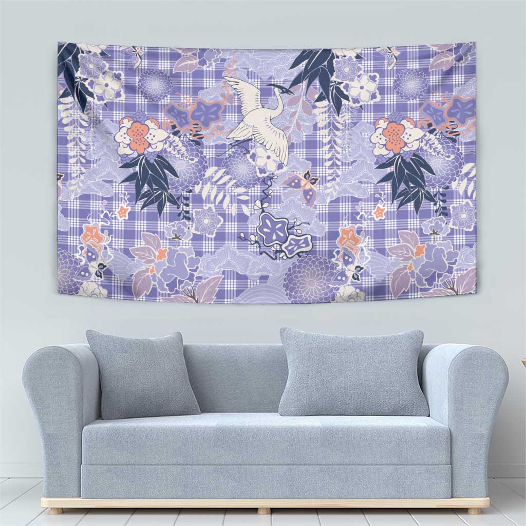 Purple Palaka Crane and Flowers Tapestry Japan Heritage Spirit - Polynesian Pride