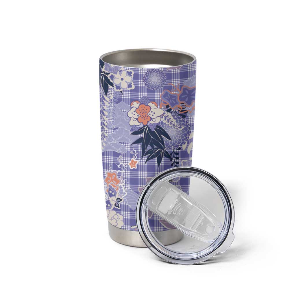 Purple Palaka Crane and Flowers Tumbler Cup Japan Heritage Spirit - Polynesian Pride