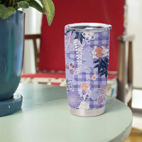 Purple Palaka Crane and Flowers Tumbler Cup Japan Heritage Spirit - Polynesian Pride