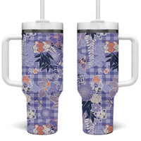 Purple Palaka Crane and Flowers Tumbler With Handle Japan Heritage Spirit - Polynesian Pride