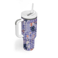 Purple Palaka Crane and Flowers Tumbler With Handle Japan Heritage Spirit - Polynesian Pride