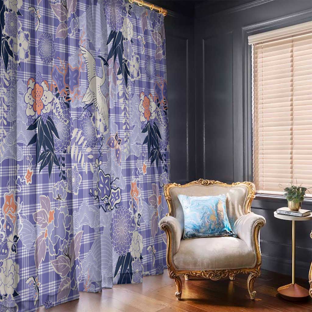 Purple Palaka Crane and Flowers Window Curtain Japan Heritage Spirit - Polynesian Pride