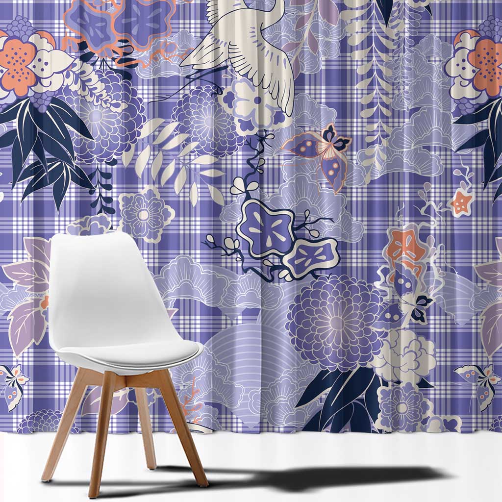 Purple Palaka Crane and Flowers Window Curtain Japan Heritage Spirit - Polynesian Pride