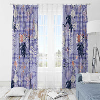 Purple Palaka Crane and Flowers Window Curtain Japan Heritage Spirit - Polynesian Pride