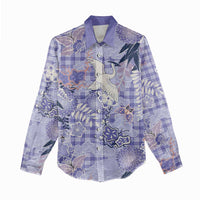 Purple Palaka Crane and Flowers Women Casual Shirt Japan Heritage Spirit - Polynesian Pride