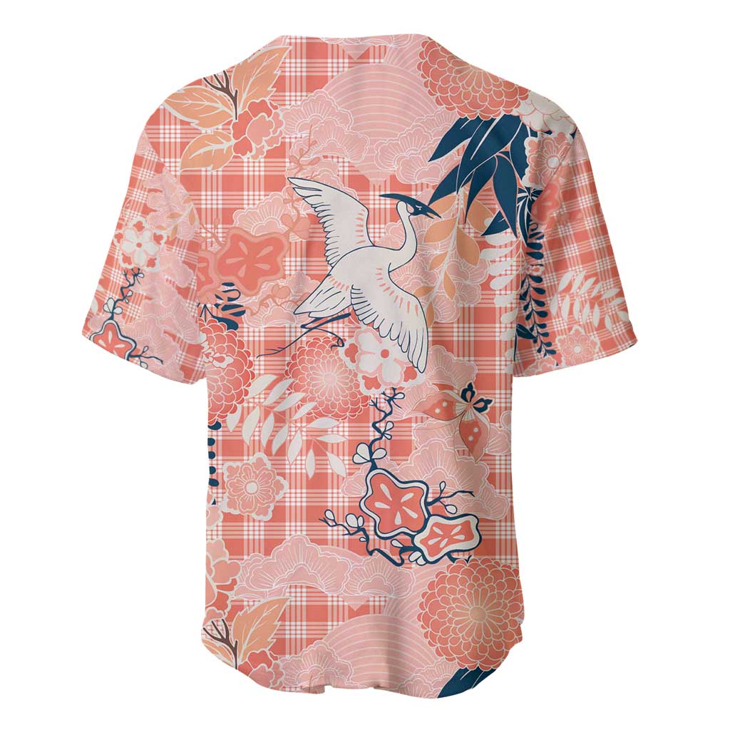 Red Palaka Crane and Flowers Baseball Jersey Japan Heritage Spirit LT9 - Polynesian Pride