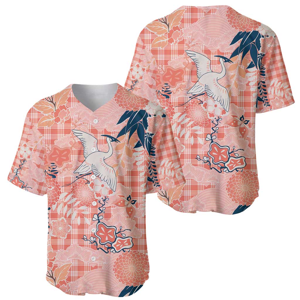 Red Palaka Crane and Flowers Baseball Jersey Japan Heritage Spirit LT9 - Polynesian Pride
