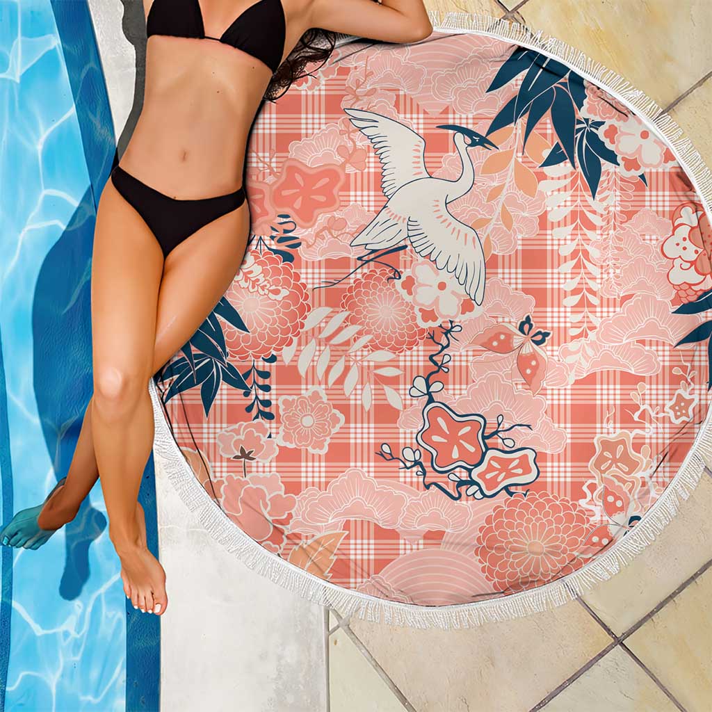 Red Palaka Crane and Flowers Beach Blanket Japan Heritage Spirit - Polynesian Pride