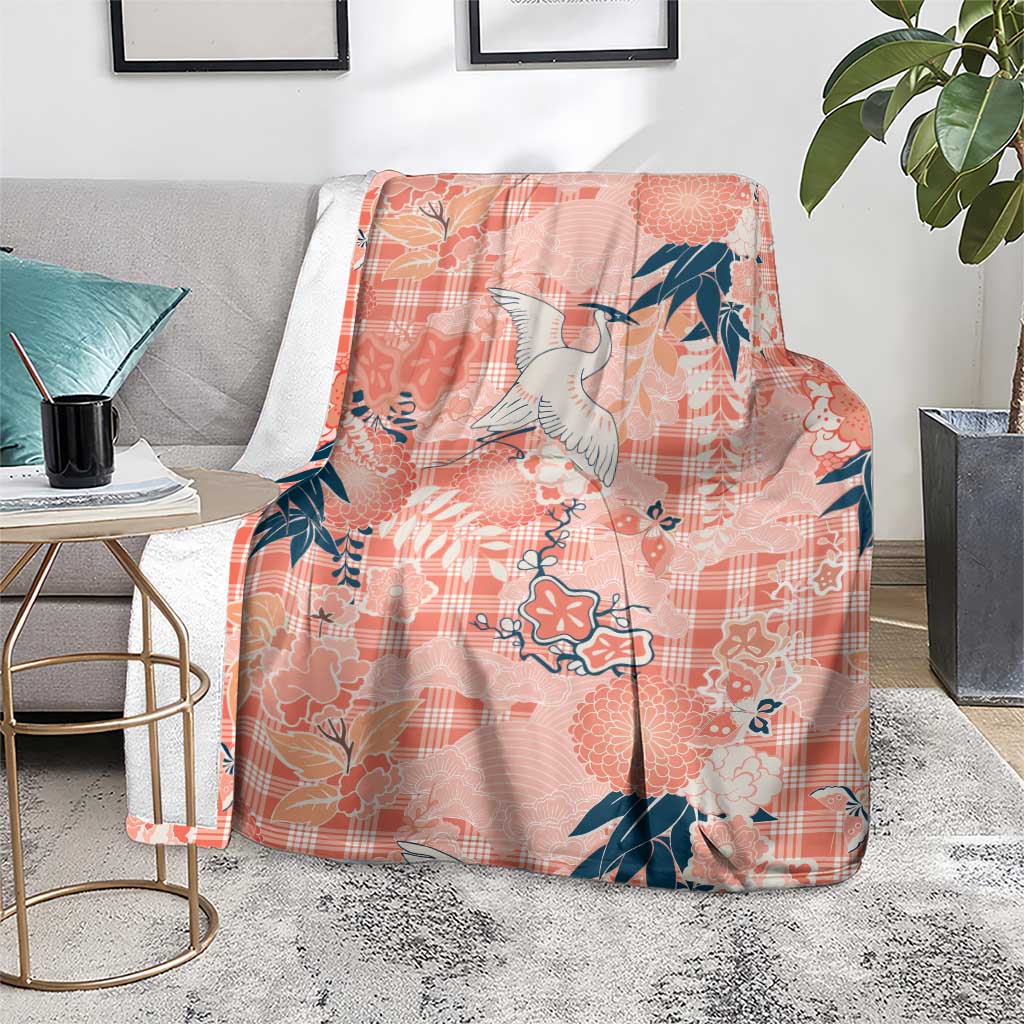 Red Palaka Crane and Flowers Blanket Japan Heritage Spirit - Polynesian Pride