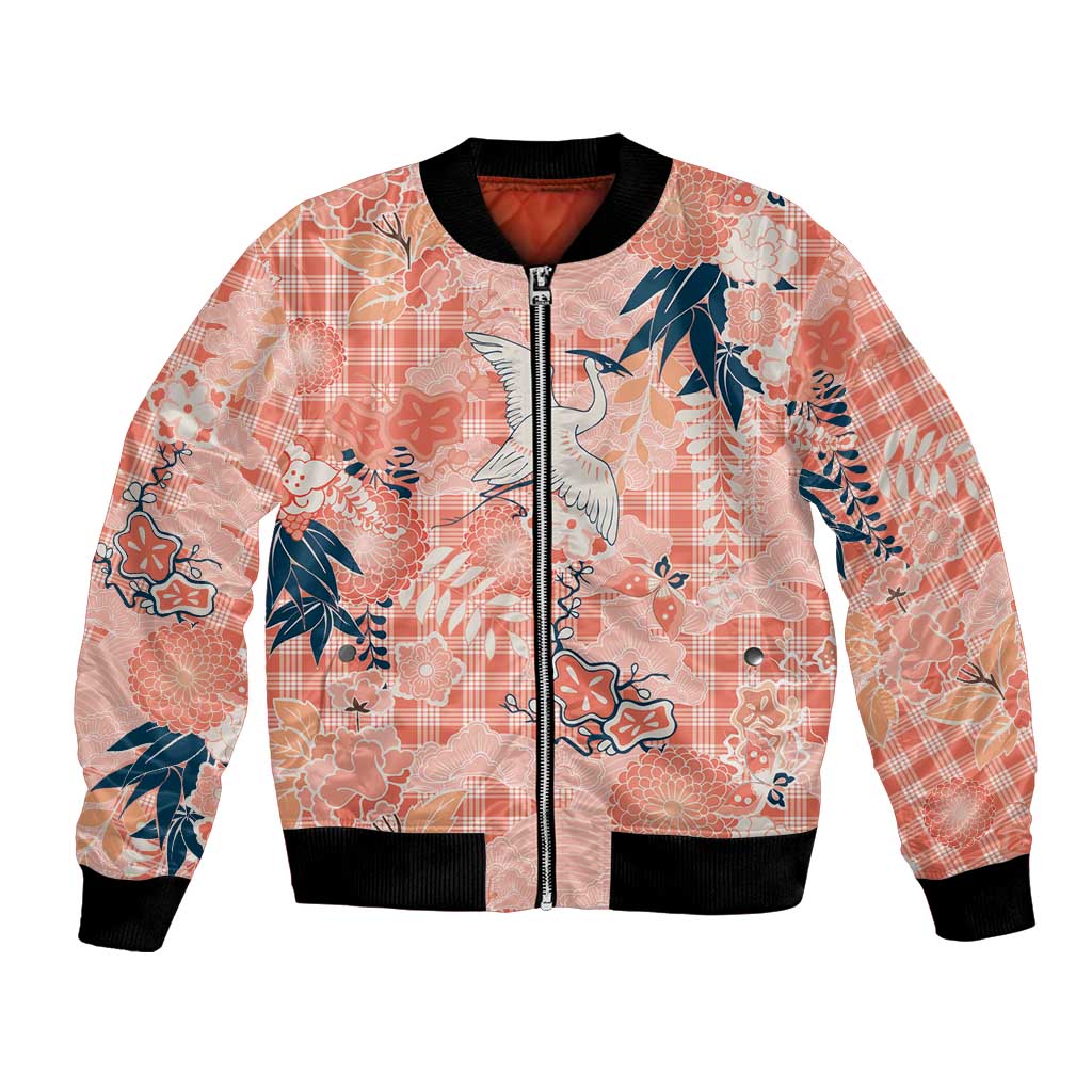 Red Palaka Crane and Flowers Bomber Jacket Japan Heritage Spirit - Polynesian Pride