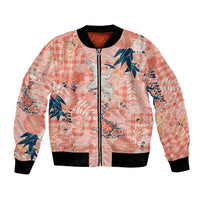 Red Palaka Crane and Flowers Bomber Jacket Japan Heritage Spirit - Polynesian Pride