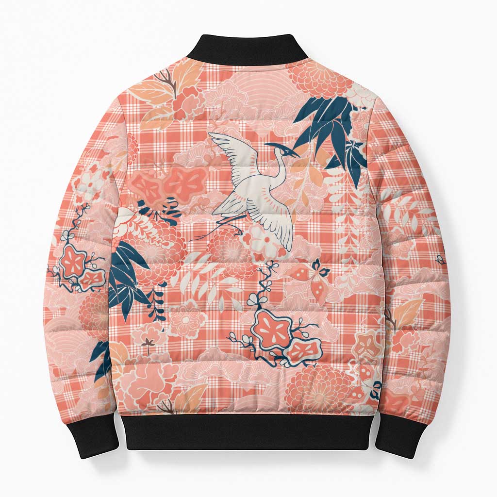 Red Palaka Crane and Flowers Bomber Puffer Jacket Japan Heritage Spirit - Polynesian Pride