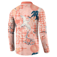 Red Palaka Crane and Flowers Button Sweatshirt Japan Heritage Spirit - Polynesian Pride