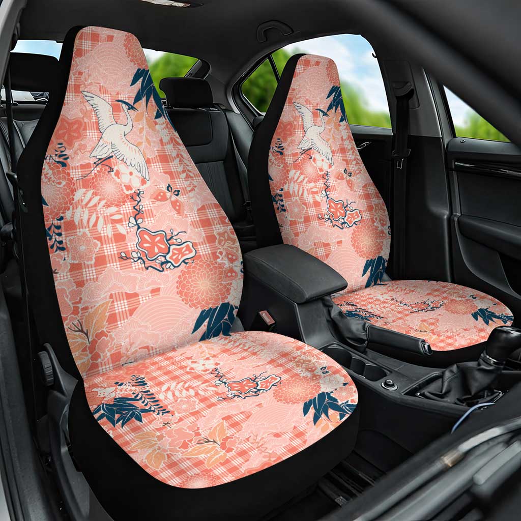 Red Palaka Crane and Flowers Car Seat Cover Japan Heritage Spirit - Polynesian Pride
