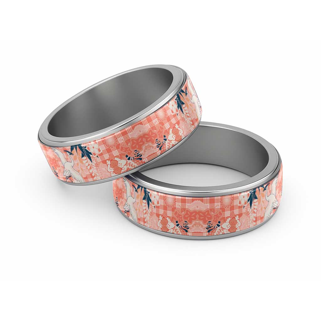 Red Palaka Crane and Flowers Classic Ring Japan Heritage Spirit - Polynesian Pride
