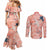 Red Palaka Crane and Flowers Couples Matching Mermaid Dress and Long Sleeve Button Shirt Japan Heritage Spirit - Polynesian Pride
