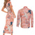 Red Palaka Crane and Flowers Couples Matching Short Sleeve Bodycon Dress and Long Sleeve Button Shirt Japan Heritage Spirit - Polynesian Pride